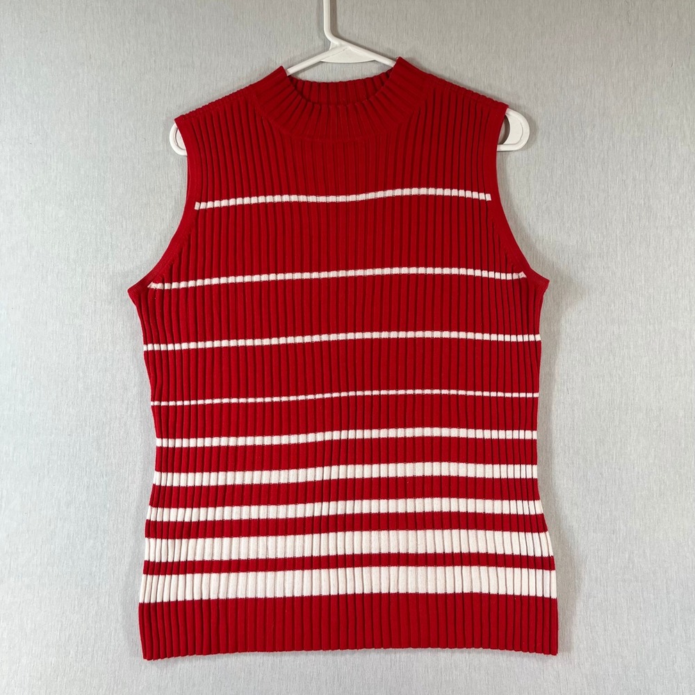 Vintage Venezia Jeans Knit Sweater 14/16 Red White Striped Sleeveless Ribbed 90s